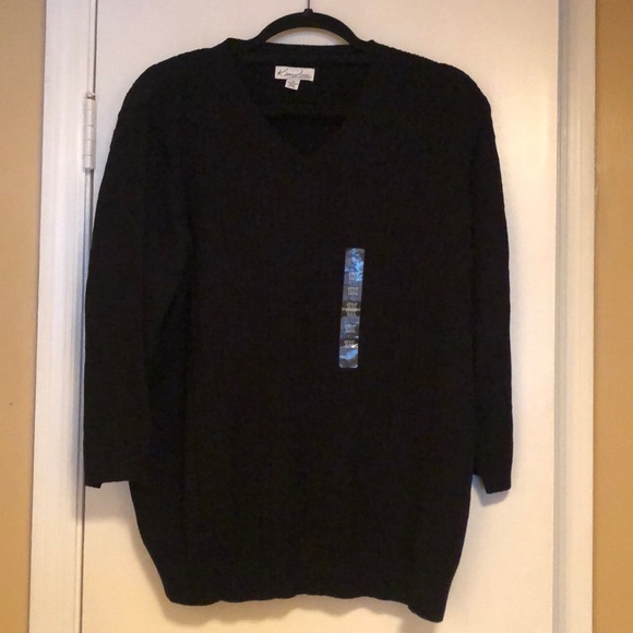Kim Rogers V Neck Cable Sweater 3/4 Sleeve - Picture 1 of 3